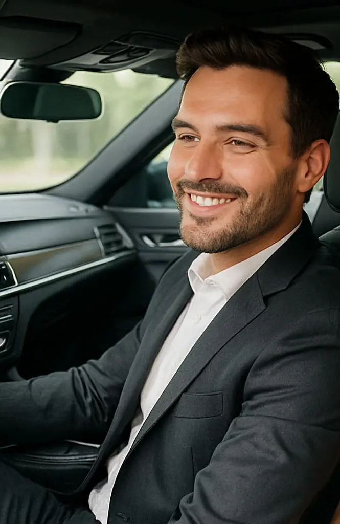 Taxi driver using Headrest Ads system